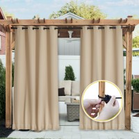 Nicetown 2 Panels Outdoor Curtains For Patio Waterproof Windproof Thermal Insulated Top Bottom Grommet Back Tab Light Blo