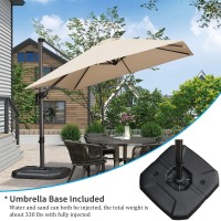 Purple Leaf 9 Feet Patio Umbrella With Base Outdoor Cantilever Square Umbrella Aluminum Offset Umbrella With 360Degree Rotation