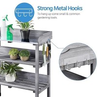 Yaheetech Garden Potting Table Horticulture Potting Bench Wstorage Shelf Wmetal Tabletop Whook 3 Shelves Workstation Work Ben