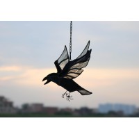 Boxcasa Raven Stained Glass Window Hangings Crow Decorations For Halloween Bird Suncatcher For Windows Balconies Yards Walls