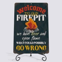 Yniaun Decor Funny Patio Decor Vintage Camping Metal Tin Signs For Camper Decoration Gifts 12 X 8 Inches Indoor Outdoor & Firepit Accessories Welcome To Our Fire Pit - What Could Possibly Go Wrong