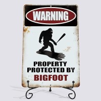 Yniaun Decor Funny Sasquatch Gift Metal Sign Warning Property Protected By Bigfoot Gifts Tin Signs Vintage Garage Garden Forest Back Yard Decor For Wall/Porch 12 X 8 Inches Outdoor & Indoor