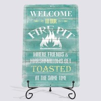 Yniaun Decor Funny Backyard Decor Retro Camper Metal Sign Decoration Gift 12 X 8 Inches Pool Patio Fire Pit Accessories For Outside & Inside - Welcome To Our Firepit Friends & Marshmallows Get Toasted