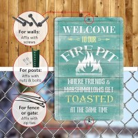 Yniaun Decor Funny Backyard Decor Retro Camper Metal Sign Decoration Gift 12 X 8 Inches Pool Patio Fire Pit Accessories For Outside & Inside - Welcome To Our Firepit Friends & Marshmallows Get Toasted