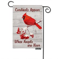 Moslion Red Bird Garden Flags Double Sided Cardinal Appear When Angels Are Near Red Berries On Wooden Plank Yard Flag 12.5X18 Inch Burlap Banners Home Decorative Outdoor Villa