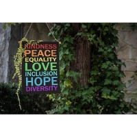 Moslion Kindness Peace Equality Love Inclusion Hope Diversity Garden Flags Double Sided Lgbt Rainbow Yard Flag 12.5X18 Inch Burlap Banners Home Decorative Outdoor Villa