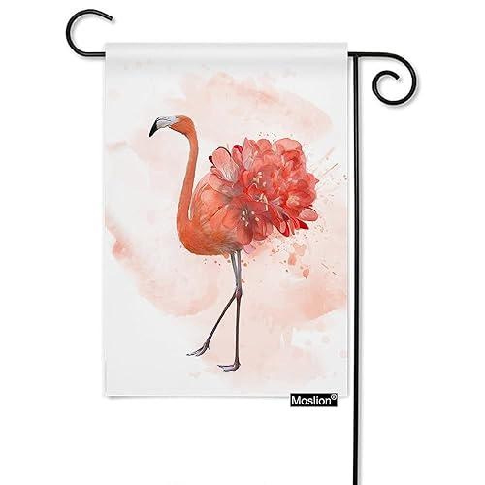 Moslion Pink Flamingo Garden Flag Vertical Double Sided Flamingo Tropical Bird With Flowers Watercolor Painting House Flags Home Burlap Banners 12.5X18 Inch For Outdoor Decor Lawn