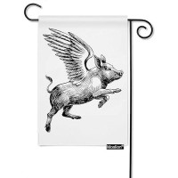 Moslion Pig Garden Flag Vertical Double Sided Black White Ink Vintage Flying Piggy With Wings To The Sky House Flags Home Burlap Banners 12.5X18 Inch For Outdoor Decor Lawn