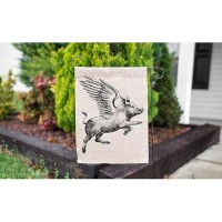 Moslion Pig Garden Flag Vertical Double Sided Black White Ink Vintage Flying Piggy With Wings To The Sky House Flags Home Burlap Banners 12.5X18 Inch For Outdoor Decor Lawn