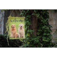 Moslion Welcome Golden Retriever Garden Flag 12.5X18 Inch Happy Dogs On Green Grass Field Yard Flag Burlap Banners Vertical Double Sided For Farm House Outside