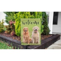 Moslion Welcome Golden Retriever Garden Flag 12.5X18 Inch Happy Dogs On Green Grass Field Yard Flag Burlap Banners Vertical Double Sided For Farm House Outside