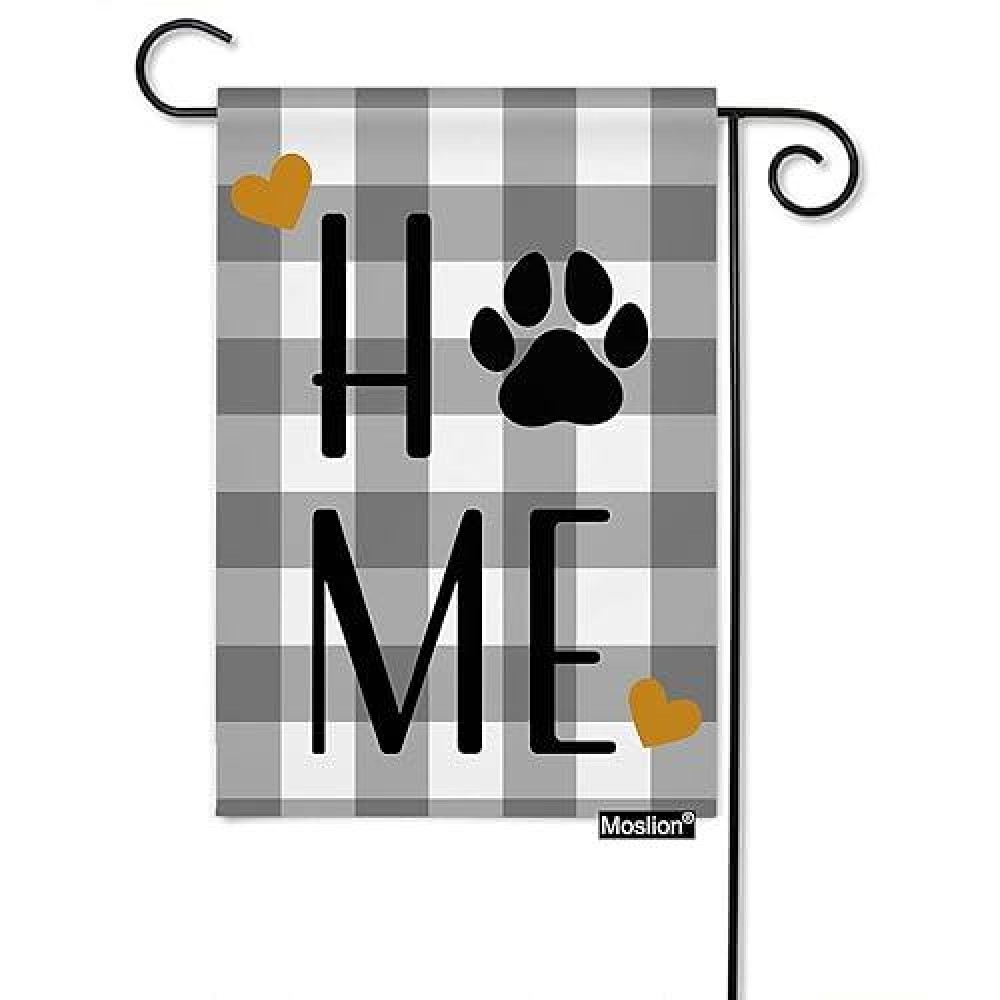 Moslion Home Garden Flag Vertical Double Sided Dog Cat Paw Heart On Gray White Plaid Gingham Buffalo Check House Flags Home Burlap Banners 12.5X18 Inch For Outdoor Decor Lawn