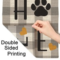 Moslion Home Garden Flag Vertical Double Sided Dog Cat Paw Heart On Gray White Plaid Gingham Buffalo Check House Flags Home Burlap Banners 12.5X18 Inch For Outdoor Decor Lawn