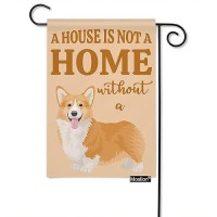 Moslion Joy Corgi Garden Flags Double Sided A House Is Not A Home Without A Dog Cute Animal Yard Flag 12.5X18 Inch Burlap Banners Home Decorative Outdoor Villa Yellow Black