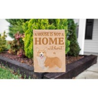 Moslion Joy Corgi Garden Flags Double Sided A House Is Not A Home Without A Dog Cute Animal Yard Flag 12.5X18 Inch Burlap Banners Home Decorative Outdoor Villa Yellow Black