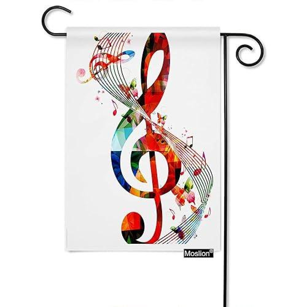 Moslion Music Garden Flag 12.5X18 Inch Artwork Musical Notes Rhythm Song Ornamental In Vibrant Colors Fantasy Yard Flag Burlap Banners Vertical Double Sided For Farm House Outside