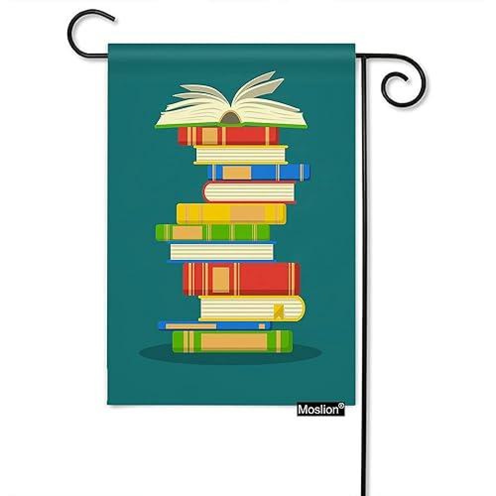 Moslion Book Garden Flag Vertical Double Sided Open Books School Education Library Knowledge Study House Flags Home Burlap Banners 12.5X18 Inch For Outdoor Decor Lawn