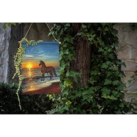 Moslion Horse Garden Flag 12.5X18 Inch Brown Horse Walking In The Beach Water Sand At Sunset In Flood Tide Yard Flag Burlap Banners Vertical Double Sided For Farm House Outside