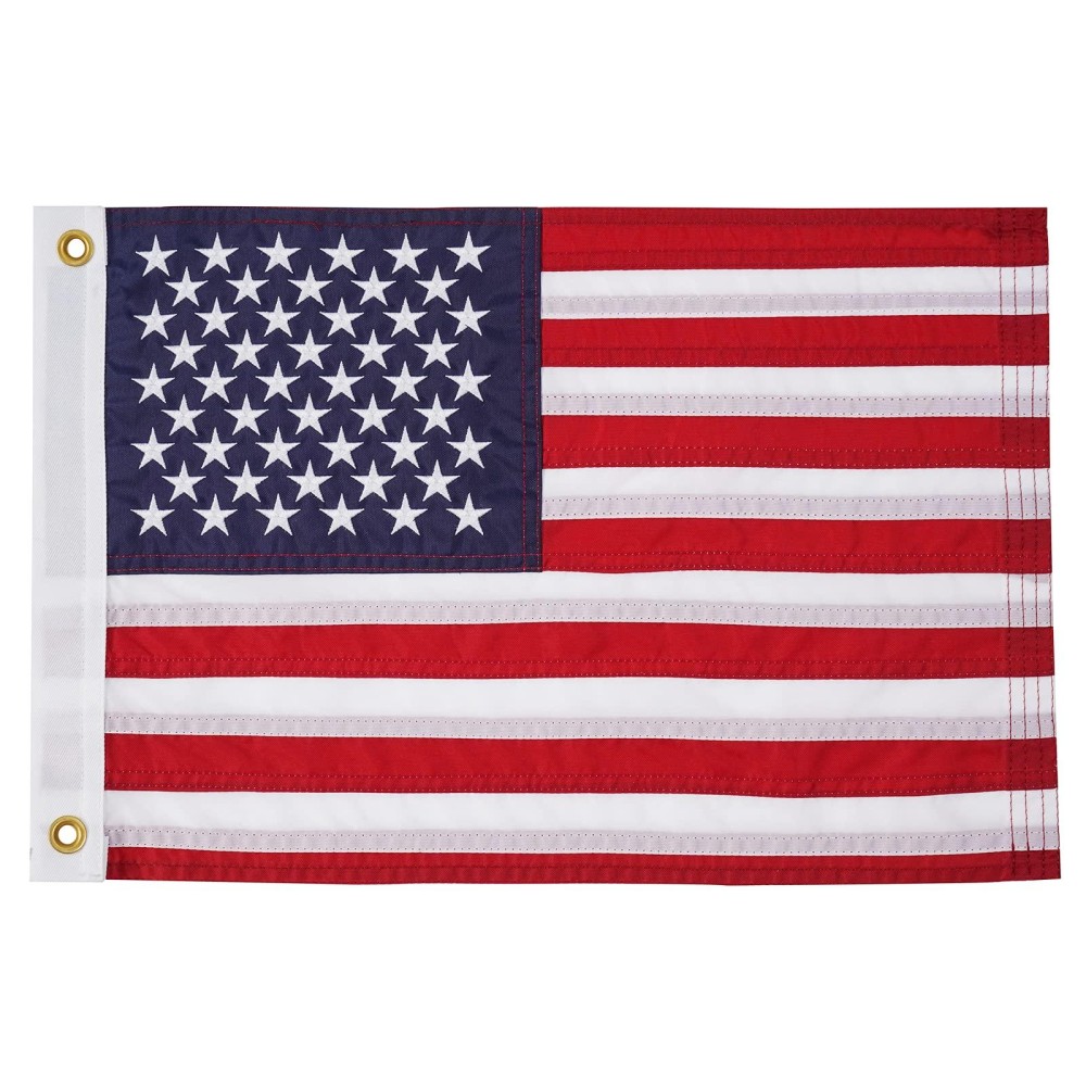 Syii American Flag 12X18 Inches Made In Usa Embroidery 50 Stars Ensign Nautical Us Boat Flags With 2 Brass Grommets Heavy Duty