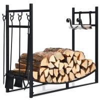 Goplus Firewood Rack With Tool Set 36 Fireplace Log Holder Wkindling Holders Shovel Poker Tongs Brush Indoor Outdoor