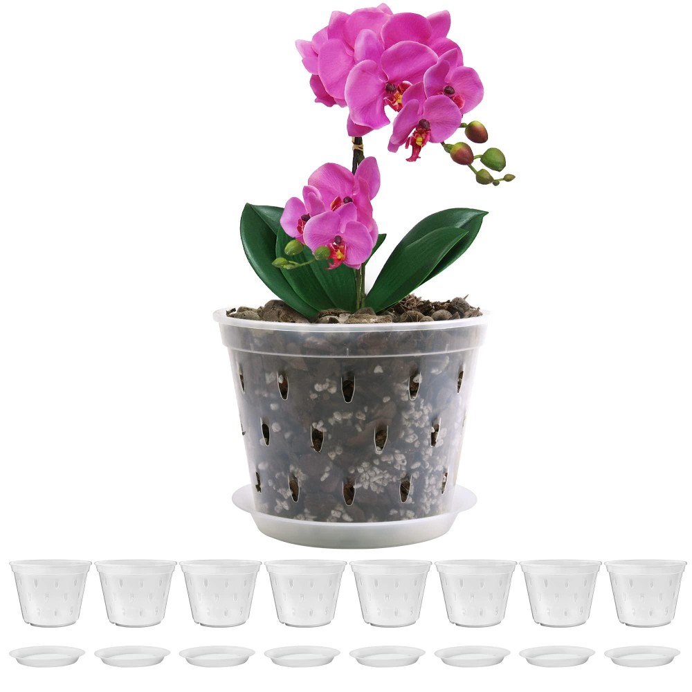 Kitypartsy 8 Sets Orchid Pots 67 Inch Orchid Pots With Holes Clear Orchid Pots For Repotting