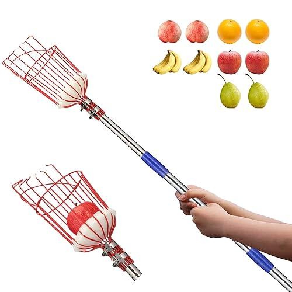 Fruit Picker Pole With Basket - 13 Foot Adjustable Height Fruit Picker Tool With Stainless Steel Fruit Picking Pole For Apple Cherry Berry Fit Orange Blueberry Mango Avocado Lemon Peach