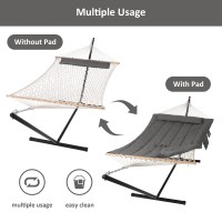 Suncreat Double Outdoor Hammock With Stand Two Person Cotton Rope Hammock With Polyester Pad Dark Gray