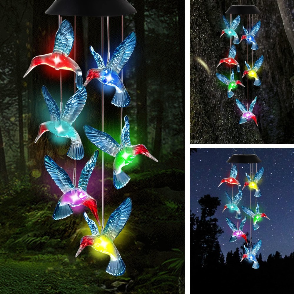 Hummingbird Solar Wind Chimes Okaygoo Hummingbird Gift Outdoor Wind Chimes Solar Lights Color Changing Solar Night Lights Gifts