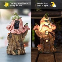 Fairy Garden Accessories Outdoor Statues Mushroom House Decor Large Gnome Solar Powered Lights Sculptures Pink Resin Figurine B