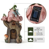 Fairy Garden Accessories Outdoor Statues Mushroom House Decor Large Gnome Solar Powered Lights Sculptures Pink Resin Figurine B