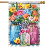 Spring Floral Jars Rustic House Flag Zinnias Tulips 28 X 40 Briarwood Lane