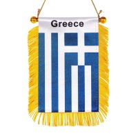 Wxtwk 3 X 5 Inch Greece Flag Greek Window Hanging Flag Small Mini Car Flags Banners Rearview Mirror Decoration With Suction Cup