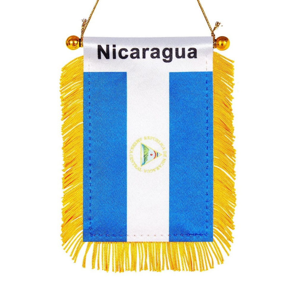 Wxtwk 3 X 5 Inch Nicaragua Flag Nicaraguans Window Hanging Flag Small Mini Car Flags Banners Rearview Mirror Decoration With Suc