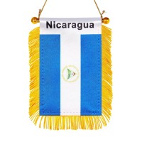 Wxtwk 3 X 5 Inch Nicaragua Flag Nicaraguans Window Hanging Flag Small Mini Car Flags Banners Rearview Mirror Decoration With Suc