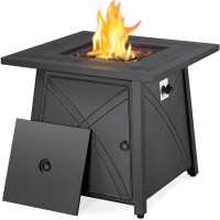 Yaheetech 28In Propane Fire Pit Gas Fire Pit Table With Lid And Iron Tabletop For Outdoor Patio Garden And Camping 50 000 Btu