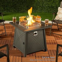 Yaheetech 28In Propane Fire Pit Gas Fire Pit Table With Lid And Iron Tabletop For Outdoor Patio Garden And Camping 50 000 Btu