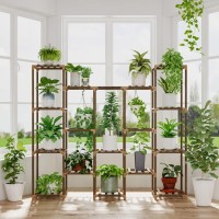 Bamworld Large Plant Stand Indoor Tall Plant Shelf Outdoor Hanging Plant Stand 14 Pots Large Plant Rack For Living Room Patio B