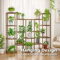 Bamworld Large Plant Stand Indoor Tall Plant Shelf Outdoor Hanging Plant Stand 14 Pots Large Plant Rack For Living Room Patio B