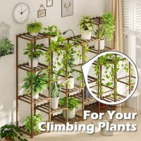 Bamworld Large Plant Stand Indoor Tall Plant Shelf Outdoor Hanging Plant Stand 14 Pots Large Plant Rack For Living Room Patio B