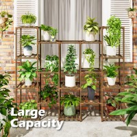 Bamworld Large Plant Stand Indoor Tall Plant Shelf Outdoor Hanging Plant Stand 14 Pots Large Plant Rack For Living Room Patio B