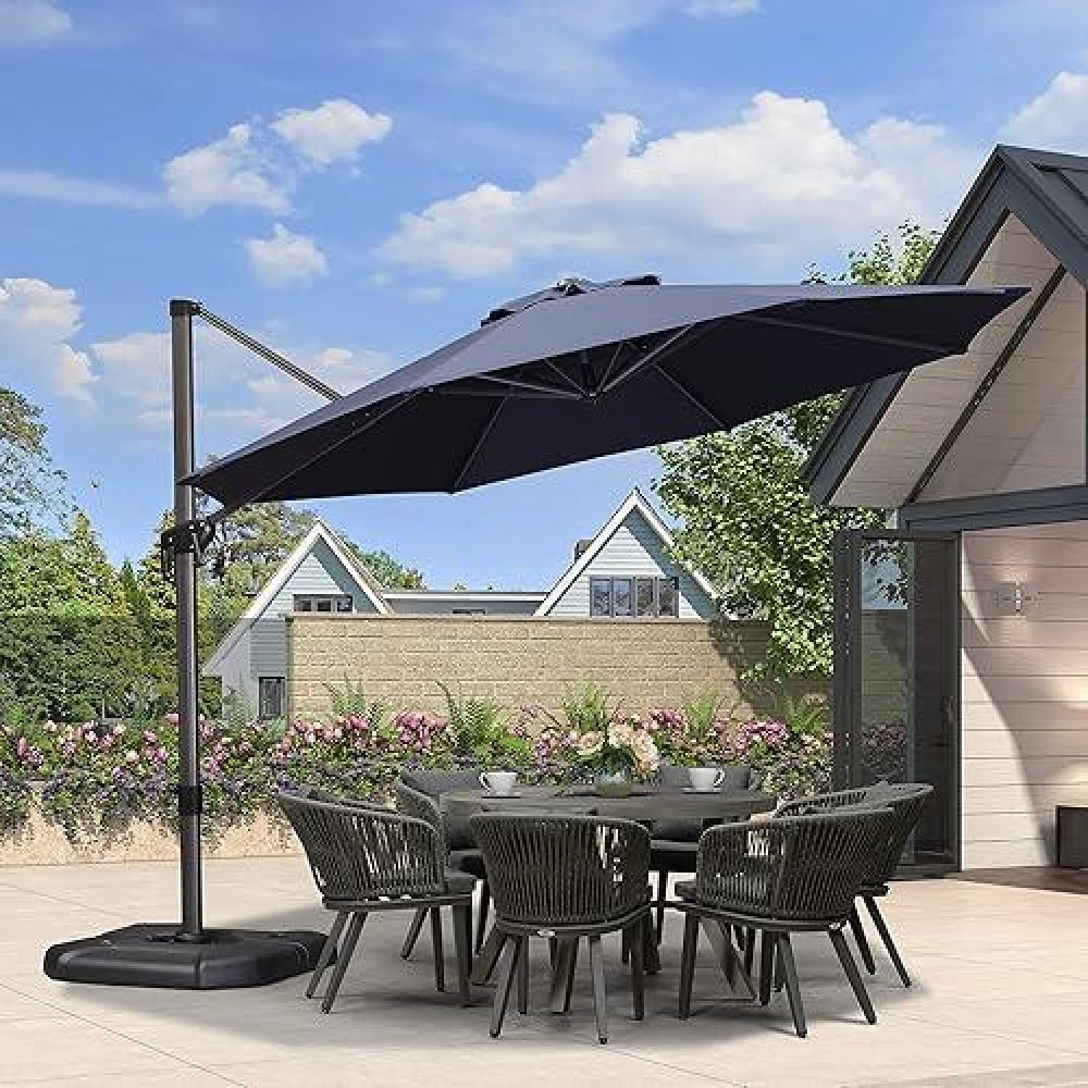 Purple Leaf 11 Feet Patio Umbrella Outdoor Cantilever Round Umbrella Aluminum Offset Umbrella With 360Degree Rotation For Garde