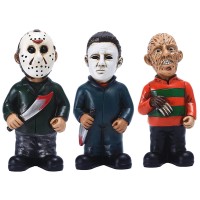 Nezababy Horror Movie Garden Gnomes Decoration Outdoor Statue Nightmare Jason Michael Myers Figurines Lawn Halloween Decor 3Pcs