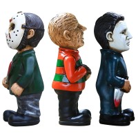 Nezababy Horror Movie Garden Gnomes Decoration Outdoor Statue Nightmare Jason Michael Myers Figurines Lawn Halloween Decor 3Pcs