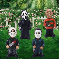 Nezababy Horror Movie Garden Gnomes Decoration Outdoor Statue Nightmare Jason Michael Myers Figurines Lawn Halloween Decor 4Pcs