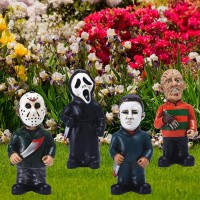 Nezababy Horror Movie Garden Gnomes Decoration Outdoor Statue Nightmare Jason Michael Myers Figurines Lawn Halloween Decor 4Pcs