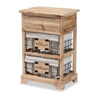 Baxton Studio Madra Brown Finished Wood And 1-Drawer End Table With Baskets