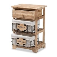 Baxton Studio Madra Brown Finished Wood And 1-Drawer End Table With Baskets