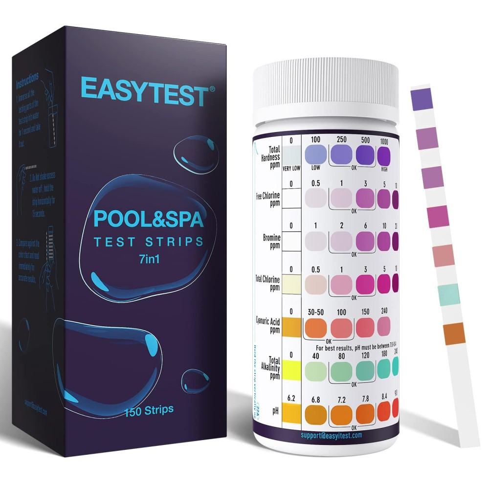 Easytest 7Way Pool Test Strips 150 Strips Water Chemical Testing For Hot Tub And Spa Accurate Test Bromine Total Alkalinity