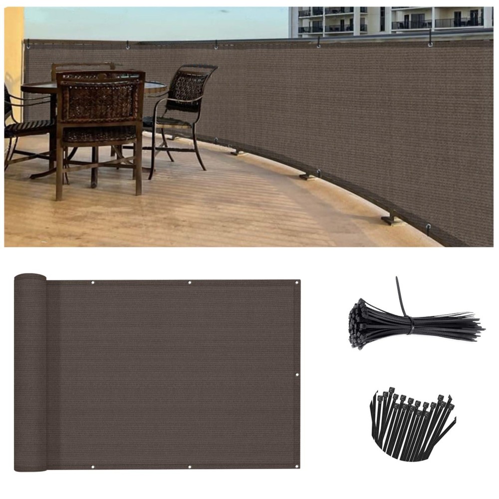 Sunlax 3X10 Chocolate Balcony Screen Fence Screen Windscreen Cover Fabric Shade Netting Mesh Cloth With Grommets Uv Protection