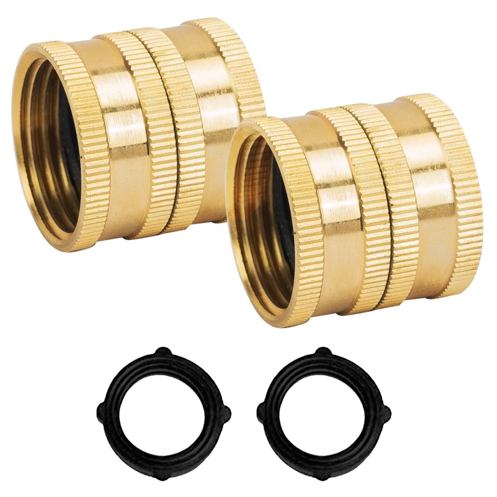 Hourleey Garden Hose Adapter 34 Inch Solid Brass Hose Connectors 2 Pack Hose Connector With 2 Extra Washers Female To Female